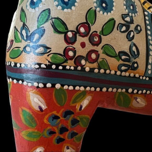 Vintage Large Folk Art Hand-Carved and Hand Painted Wooden Horse on Wheels 13.5H - Picture 5 of 15